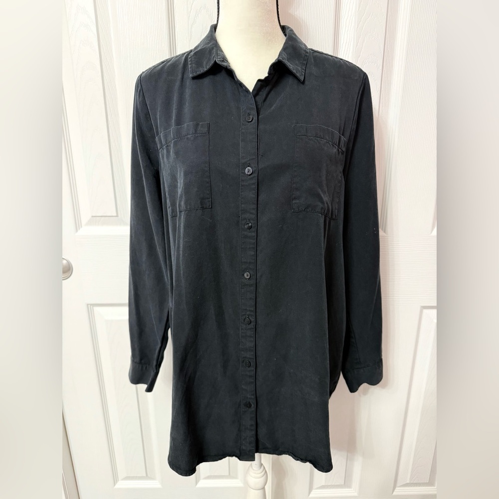2/$30 Lucky Brand Black Lyocell Button Down Long Sleeve Top Size L #2058 - Picture 1 of 8